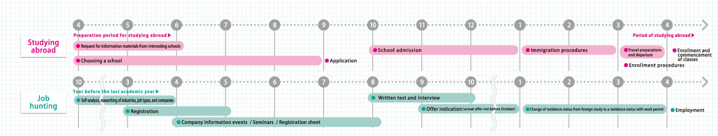 留学から就職までの流れのイメージ