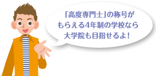 「高度専門士」の称号がもらえる4年制の学校なら大学院も目指せるよ